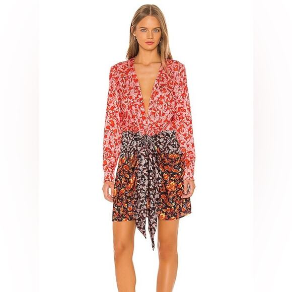 Delfi Collective Jac Multicolor Long Sleeve Mini Dress with Bow Detail Sz Small - Picture 1 of 7
